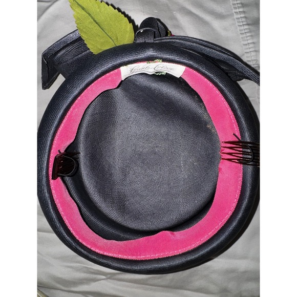 Frank Olive Saks Fifth Avenue Vintage Blue Pillbox Hat Pink Flower Bow Accent main image 8